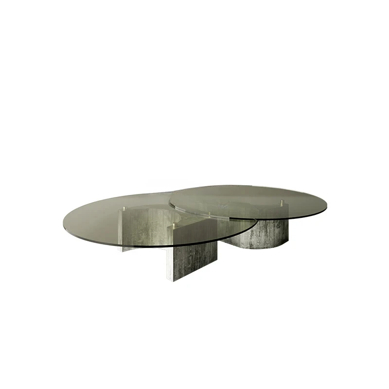 

Nordic Italian Minimalist Design round Glass Concrete Coffee Table Small Apartment