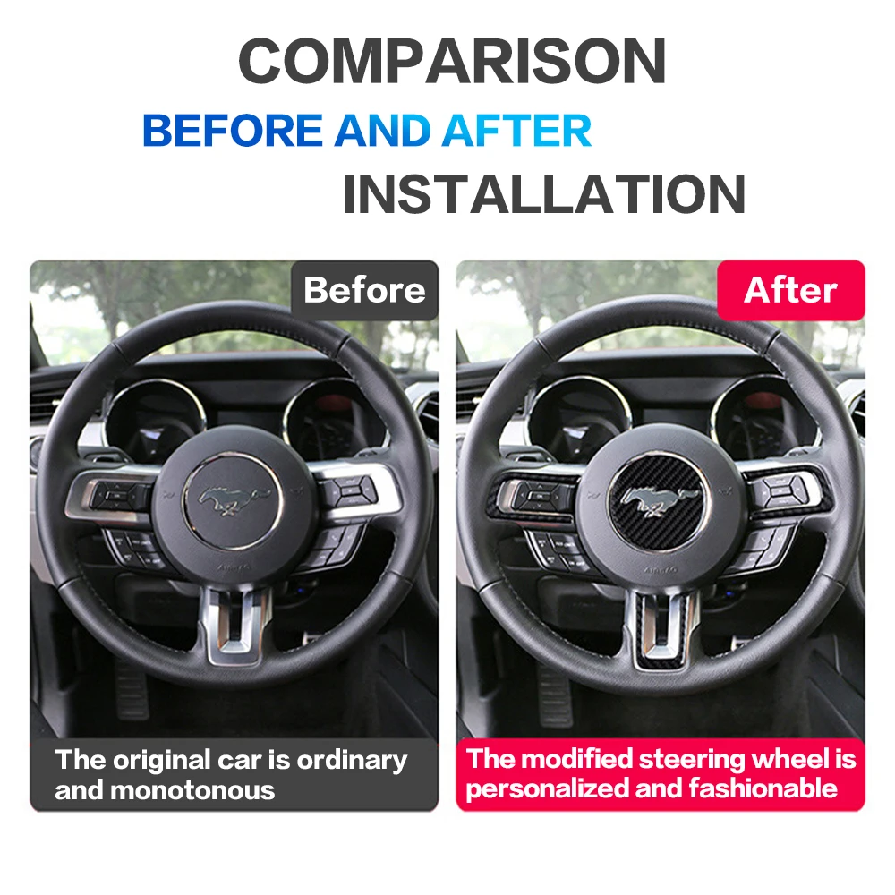 4x Car Steering Wheel Carbon Fiber Stickers Interior Decoration Accessories For Ford Mustang 2015-2022 2016 2017 2018 2019 2020 image 3
