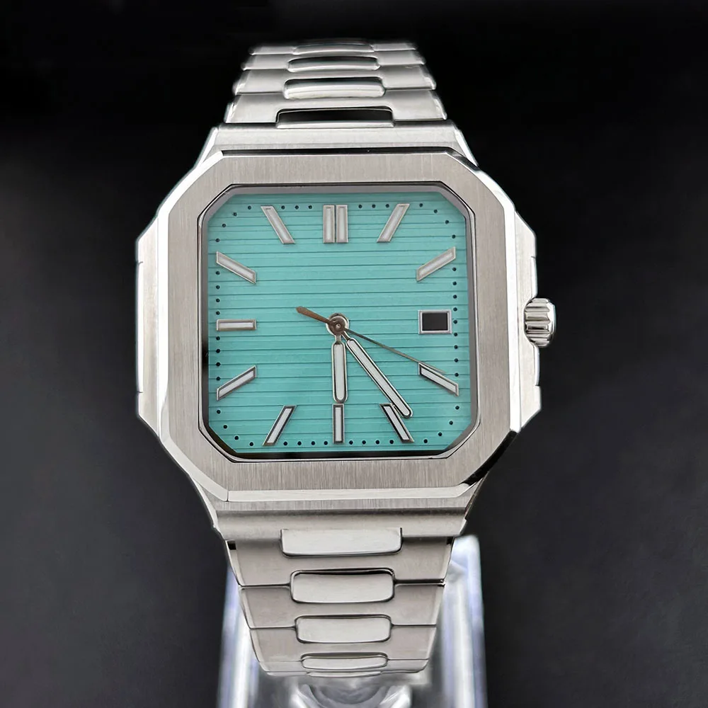 Часы NH35 Мужские часы с индивидуальным логотипом, квадратный циферблат, квадратный корпус, механические часы из нержавеющей стали, часы с механизмом NH35