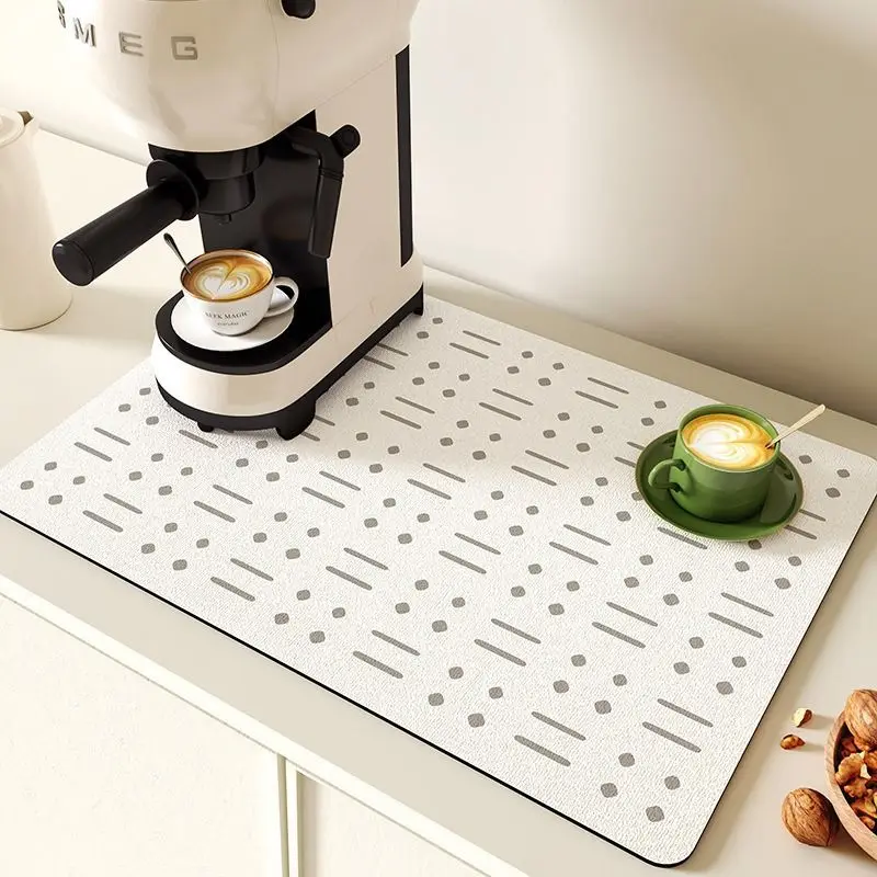 VIKAMA Minimal Geometric Stripe Dish Drying Mat Diatomite Absorbent Non‑Slip Pad Kitchen Sink Counter Coffee Maker Drain Mat