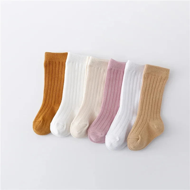 0-5Years Baby Boys Girls Long Socks Cotton Solid Color Striped Soft Kids Knee Children\'s stocking School Sport Baby Sock 12Color