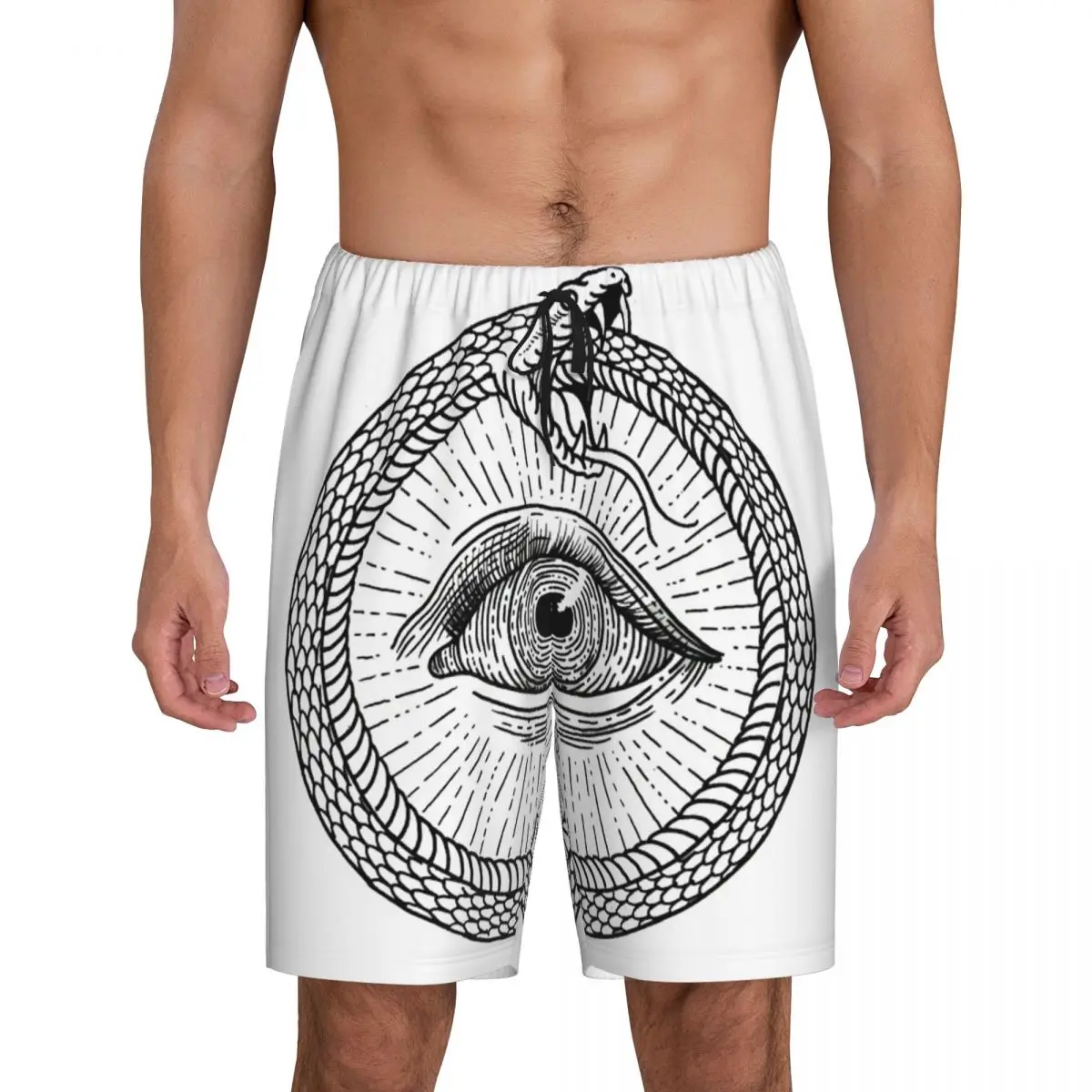 

Custom Esoteric Illustration Of Ouroboros Snake Short Pajama Pants Men Sleepwear Sleep Lounge Bottom Shorts Sleeping Pants