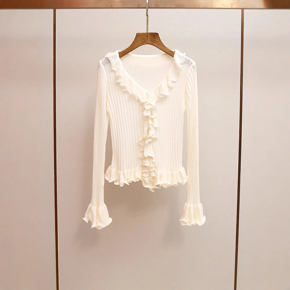 

MaSande High-End Women's Faion Sweet Lace Trim Splicing Flared Sve Slim Fit Autumn New Arrival Polyester Fiber Knitted S...