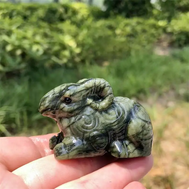 Natural Green Jade Sheep Carving Cartoon Stones Healing Polished Mineral Ornaments Home Decoration