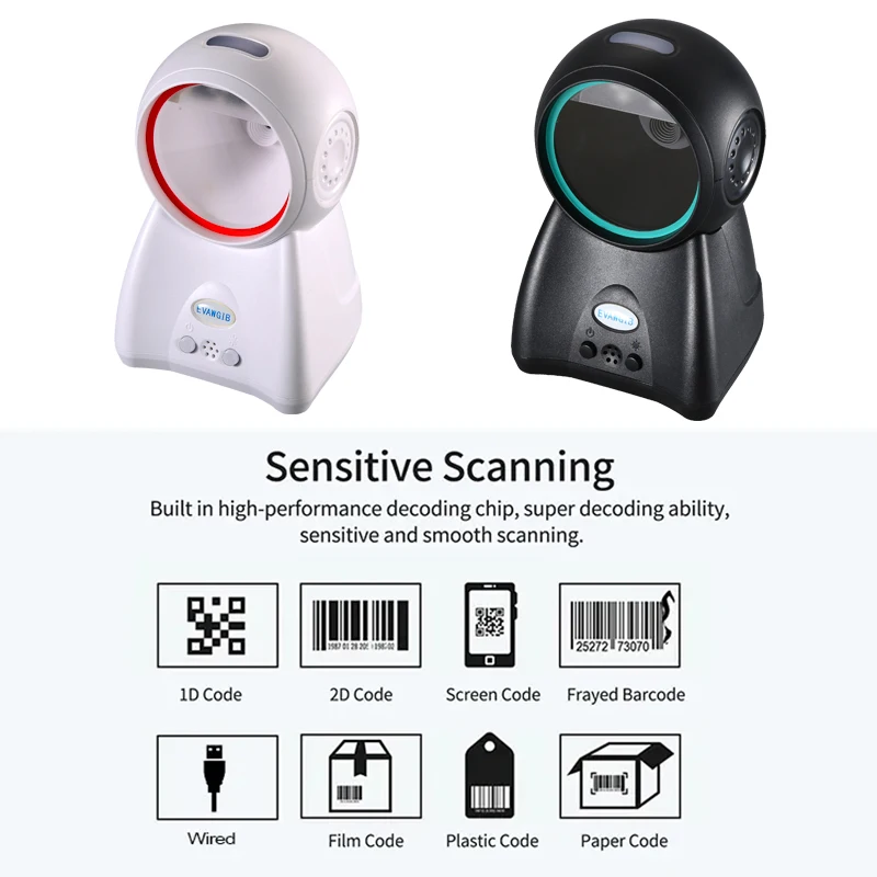 

EVAWGIB Barcode scanner 2D all-round desktop automatic sensing data matrix reader supermarket usb barcode reader 1D 2D QR code