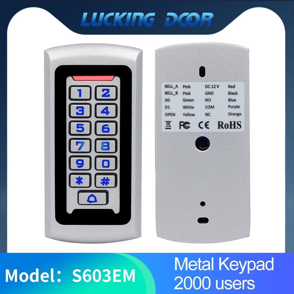 

RFID Reader Metal 125KHz Access Control Keypad Standalone Access Controller EM4100 Keychains 2000 Users Backlight Keyboard WG26