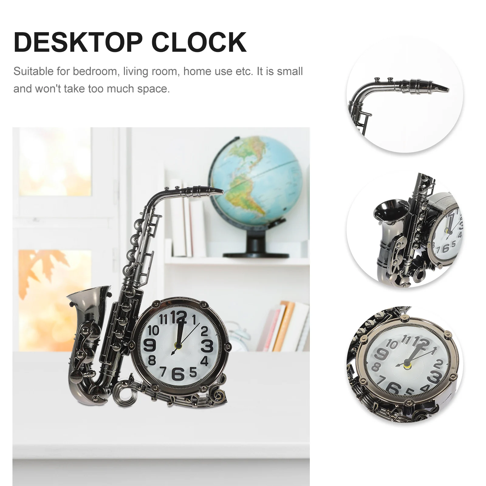 

Retro Saxophone Shaped Alarm Clock Decorative Bedroom Living Room Home Use Small Space Saver Modern Style Desk Top