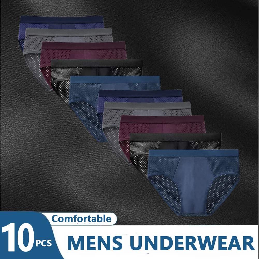 10 Pcs/Lot Men's Boxer Briefs Cool Breathable Comfortable Mesh Bamboo Fiber Soft Fashion Gifts Plus Size Men's Shorts Underwear