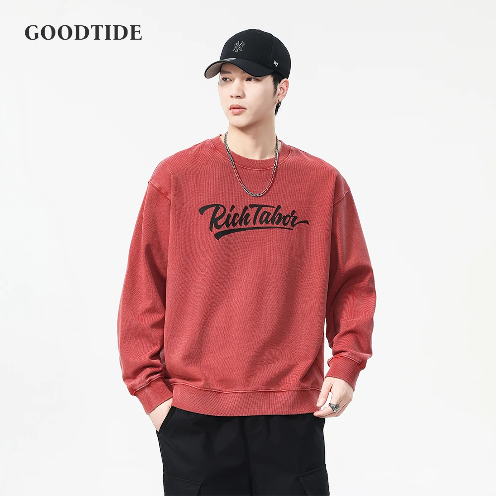 

100% Cotton Fashion Men's Velvet Thickened Letter Print Sweatshirt 2025 Winter American Retro New Loose Round Neck Top Pullover