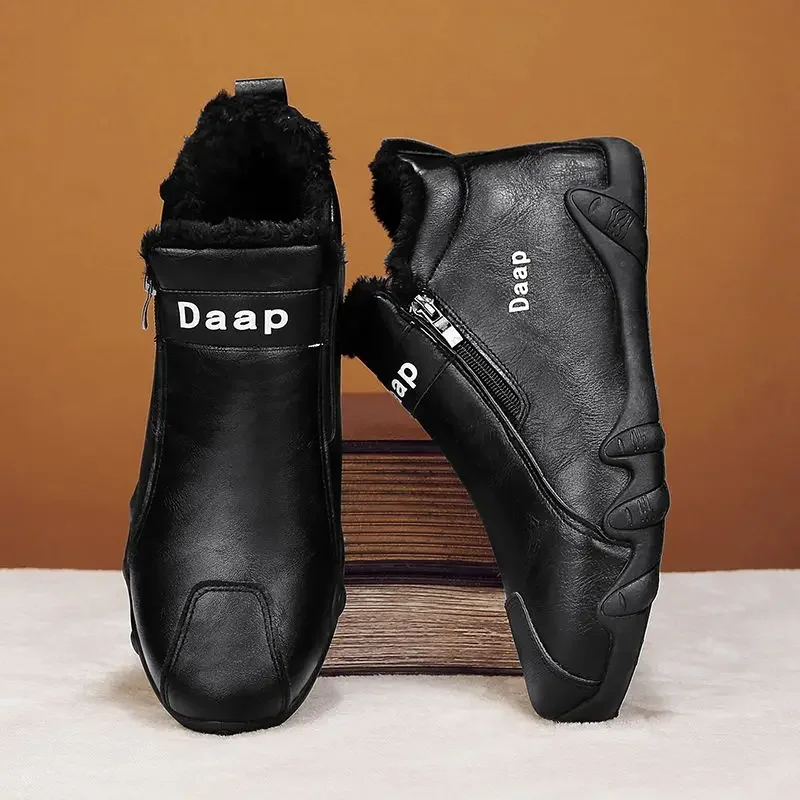 

Youth Casual 2025 Winter Men's Leather Upper High Top Safety Shoes Plush Lined Thickened Warm Anti Slip Cotton Shoes