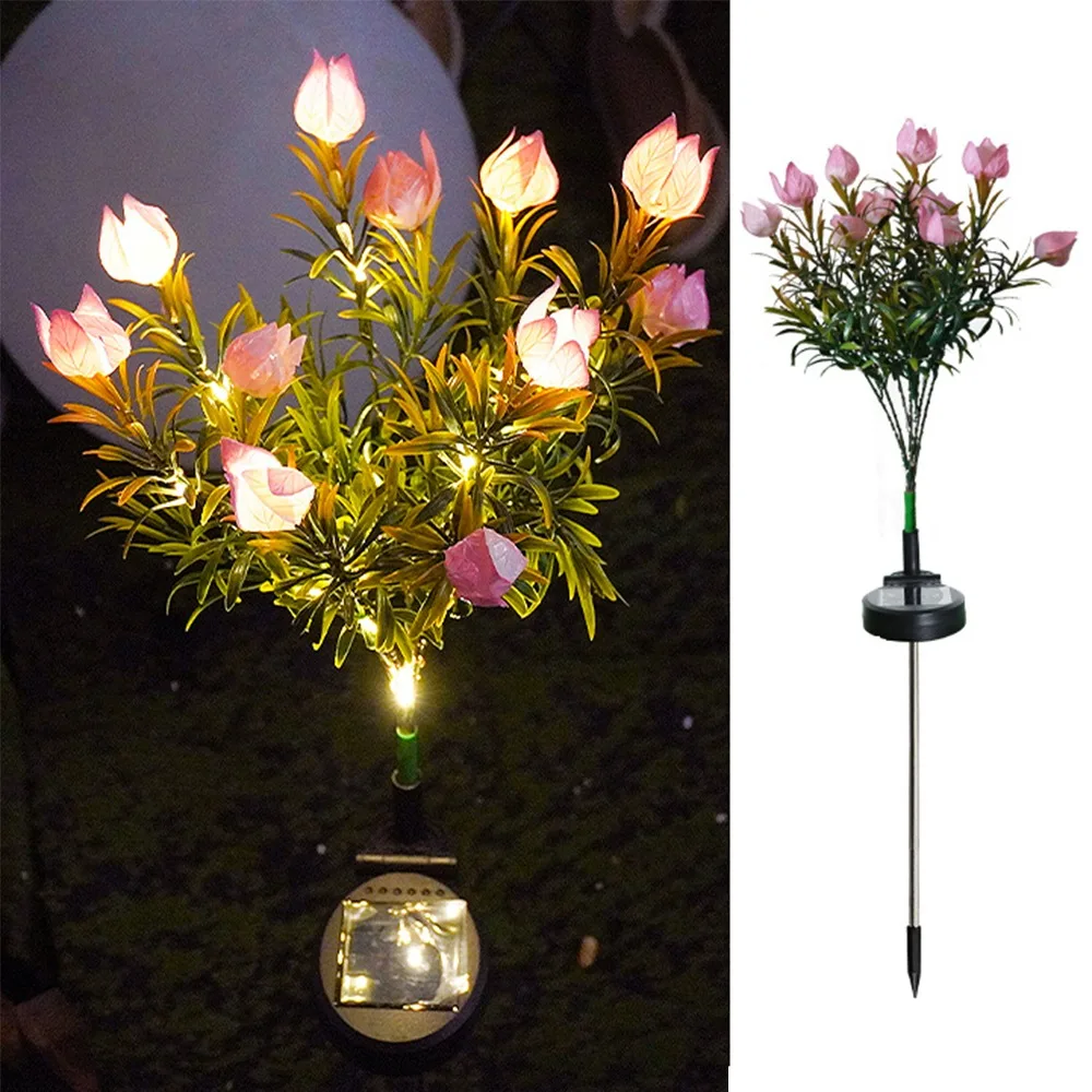 Gardenia Flower Solar Artificial Flower Light 42LED Realistic Waterproof Landscape Lamp Multi-Color Changing
