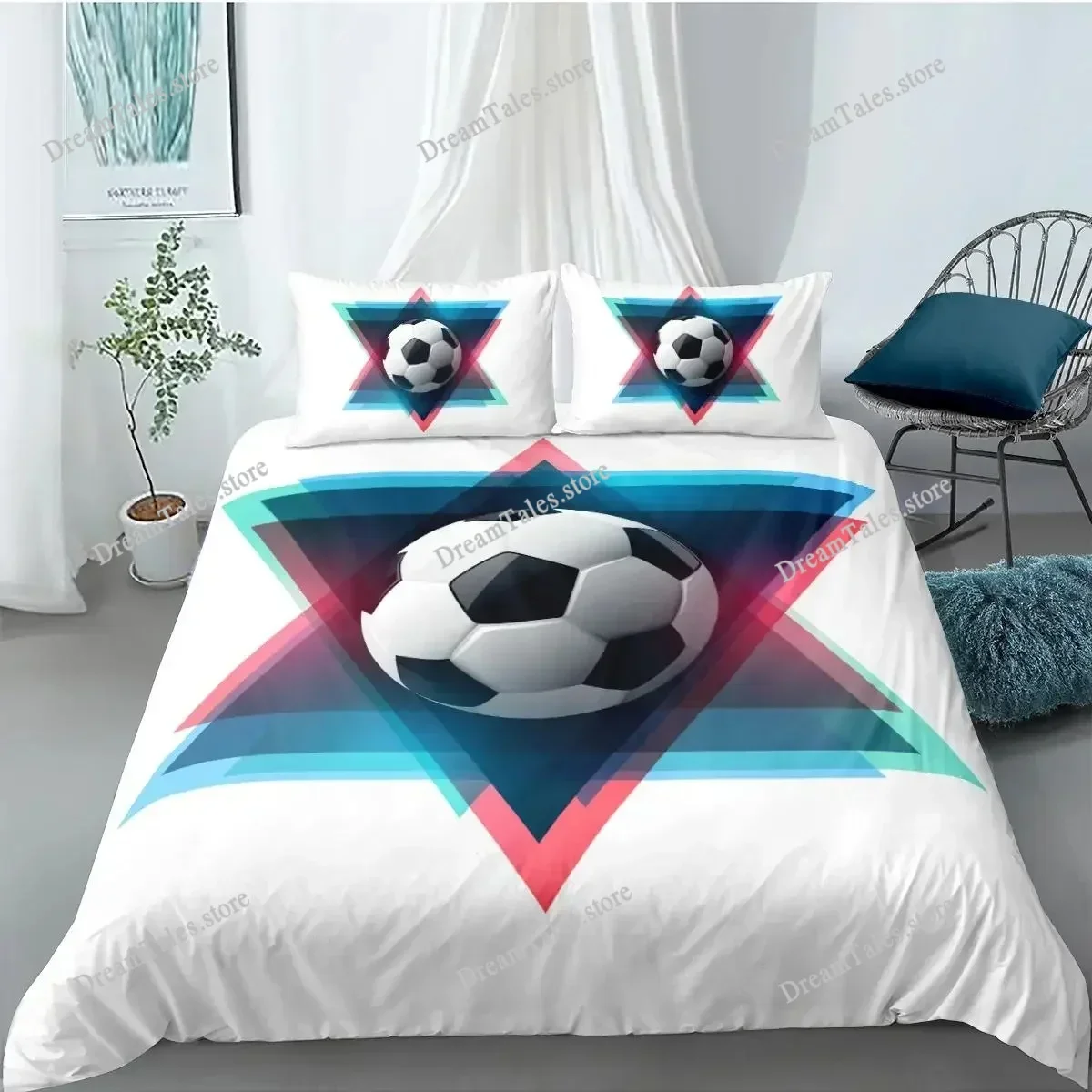 

Duvet Cover Set Soccer FootBall and Old Plaster Wall Damage Destruction Punching Bedding Set Teens Queen Polyester Quilt Cover