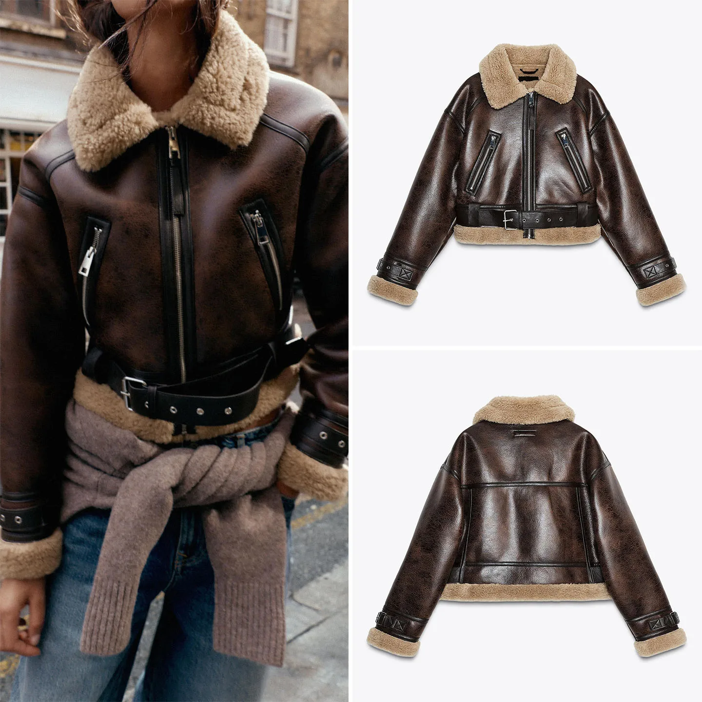 

Двустороннее повседневное модное женское пальто с отложным воротником, новинка осени 2025 года, модель Z