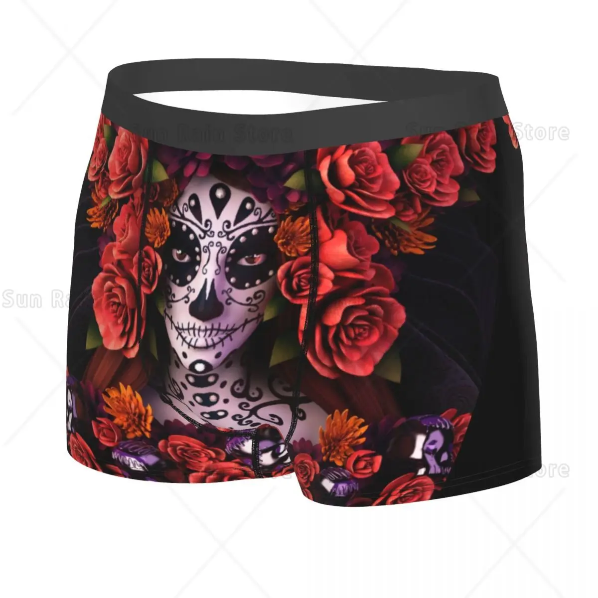 Custom Halloween Sugar Skull Boxers Shorts Men's Day Of The Dead Mexican Lady Briefs Underwear Novelty Underpants