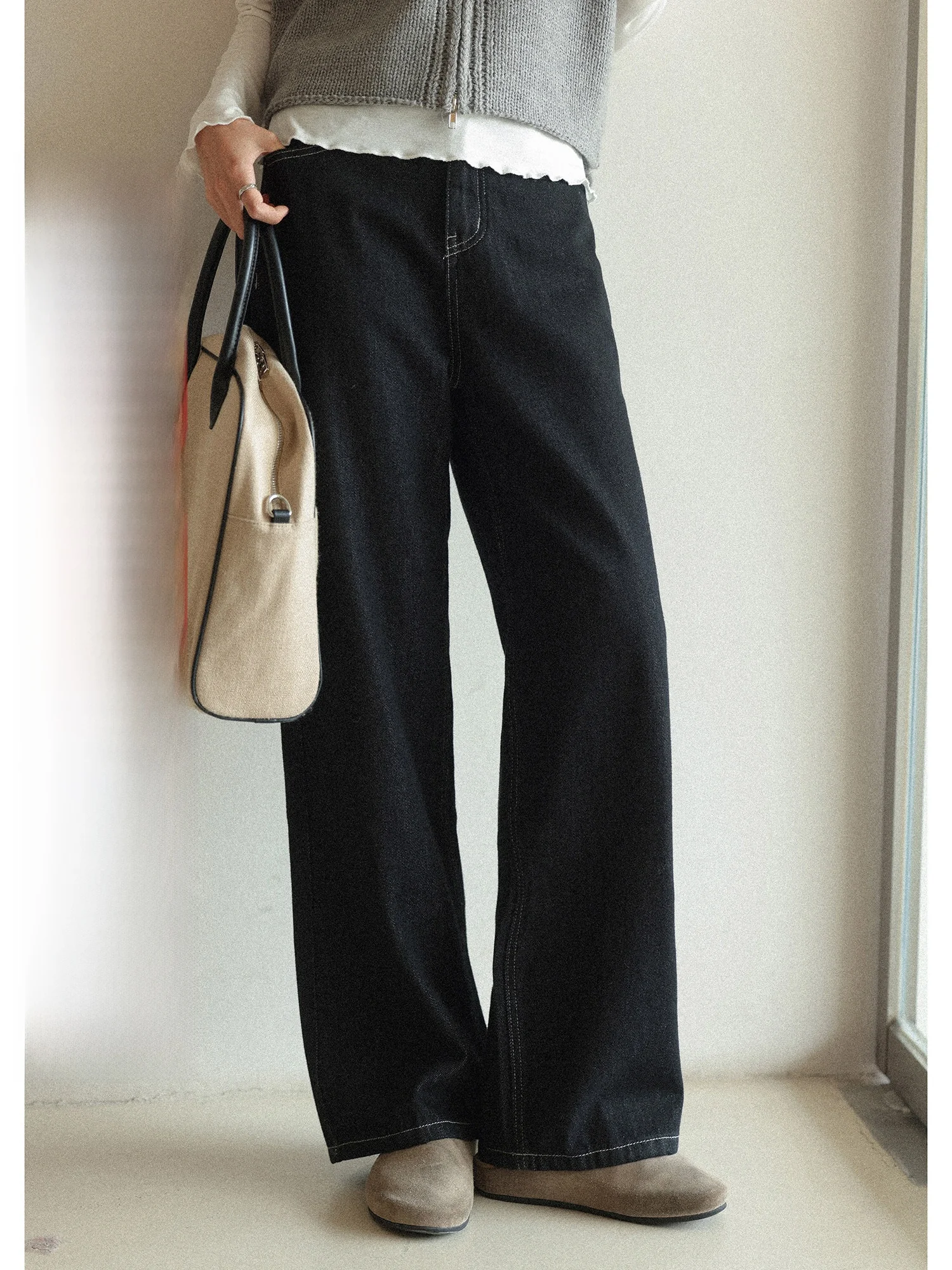 

Прямые джинсы с высокой талией, темно-синие женские зимние новые широкие брюки, универсальные длинные брюки в стиле ретро, повседневные брюки Mixd