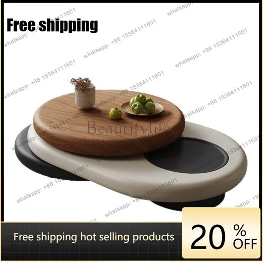 Italian minimalist rotating coffee table modern simple special-shaped walnut leather coffee table