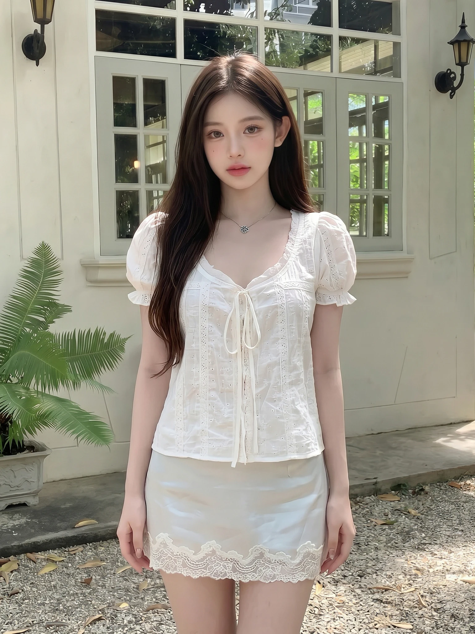 

Slimming Lace Bubble Sleeve Shirt Women's Short Style Square Collar French Style Polyester Fiber Summer 2026 New Fashion