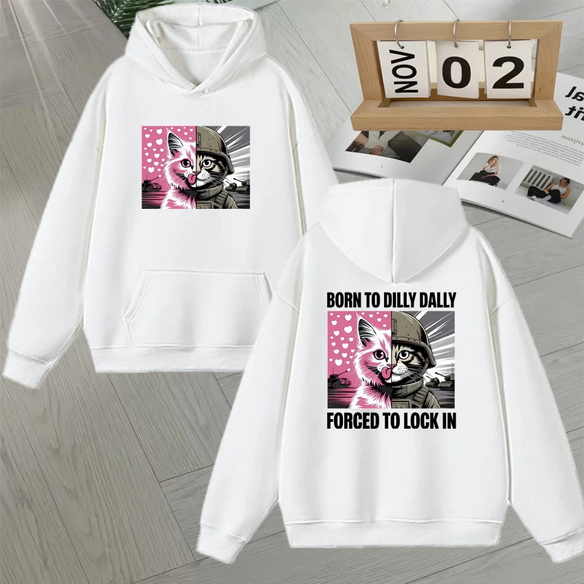 ولد إلى ديلي دالي أجبر إلى قفل في مضحك القط ميمي هوديي طباعة مزدوجة الجوانب البلوز للجنسين بلوزات الخريف الشتاء فضفاضة #2
