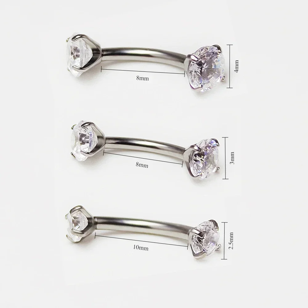 F136 Titanium Eyebrow Piercing with Cubic Zirconia