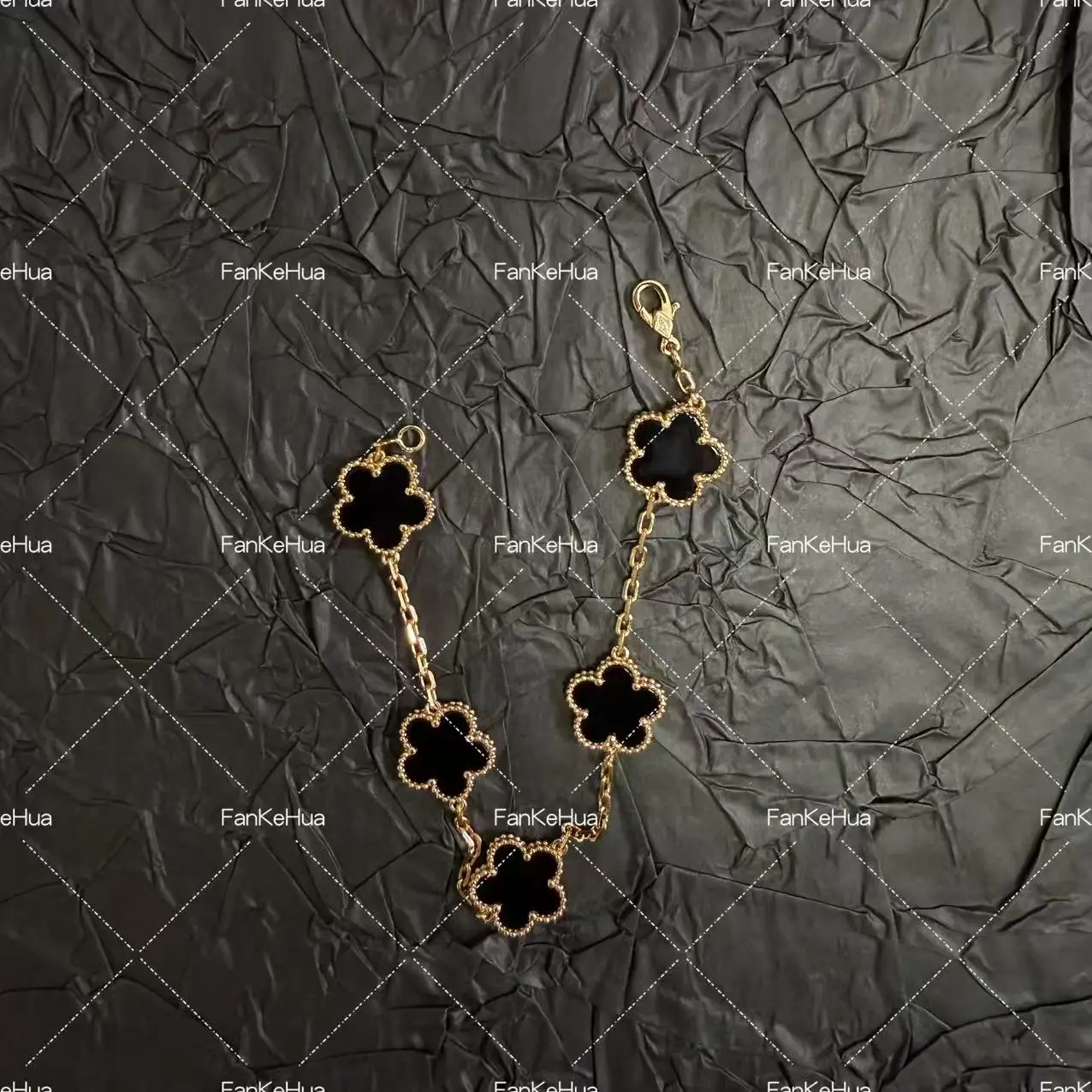 مزاجه 2025 جديد خمسة زهرة العقيق الأسود 18 كيلو الكهربائي رائعة المرأة سوار الفولاذ المقاوم للصدأ هدية المرأة