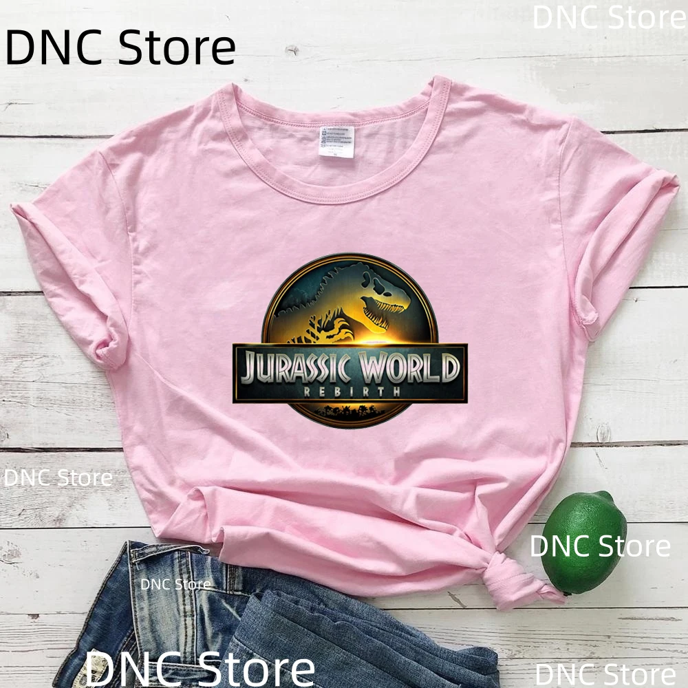 2025 ジュラシックワールド復活映画女性 Tシャツ、ジュラシックガールズ Tシャツ服、恐竜シャツ、女性服、夏 Tシャツ