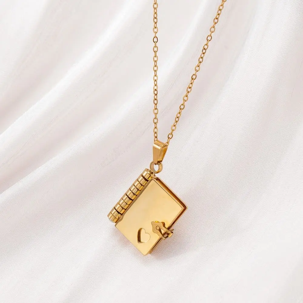 التيتانيوم الصلب زوجين كتاب قلادة اليدوية القلب افتتاح كتاب قلادة فتح وإغلاق مقاوم للماء زوجين النص المنجد