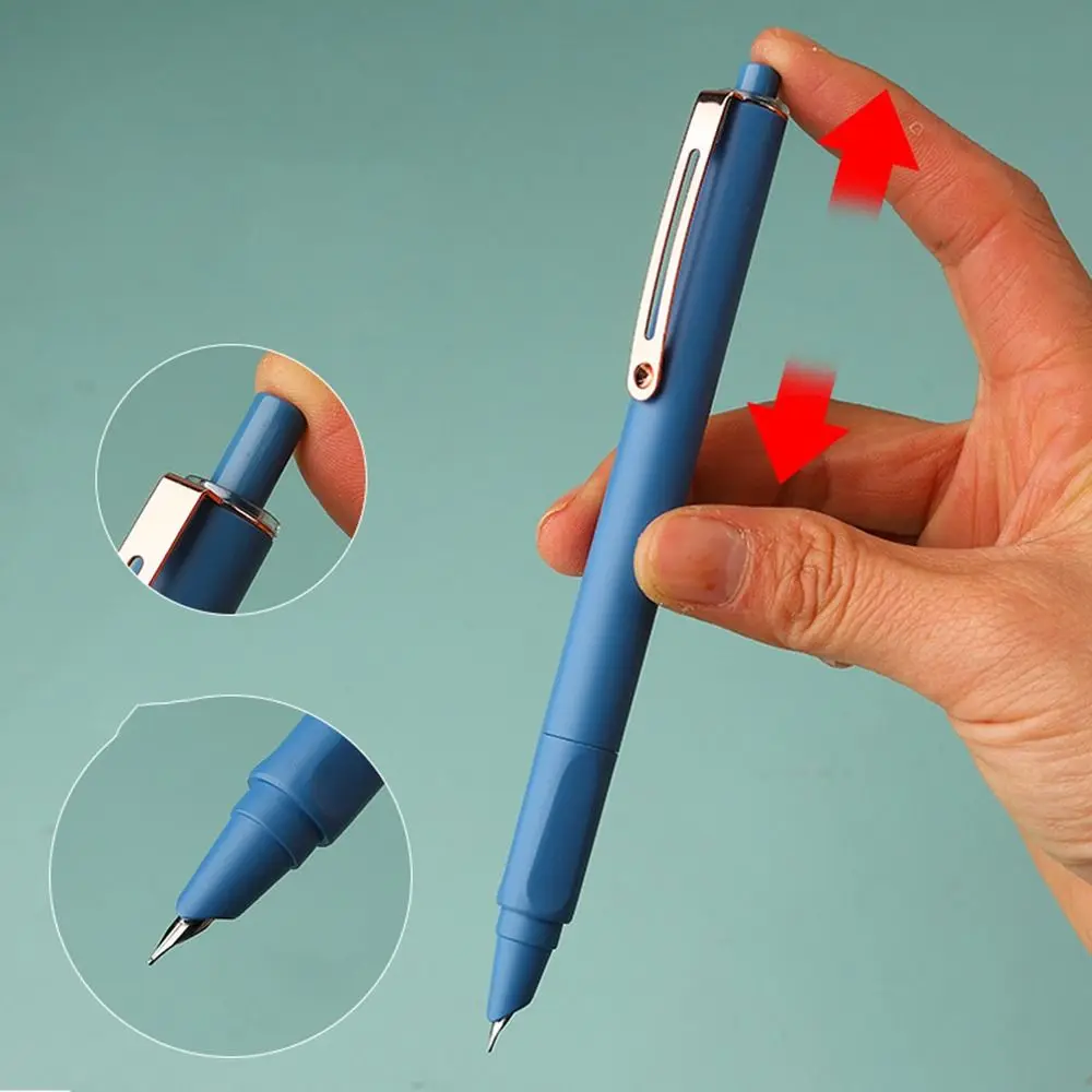 Retractable Press Type Fountain Pen Notched Calligraphy Practice Writing Pen Three Point Positioning Exchangeable Ink Cartridge