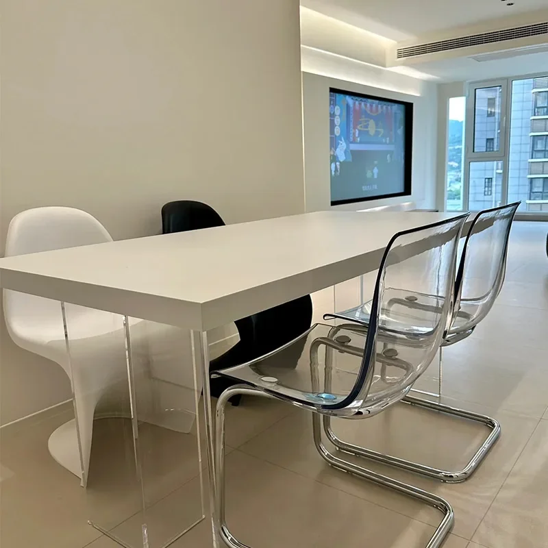 Dining room furniture Suspended rock slab dining table Acrylic table legs Modern simple rectangular table Pure white