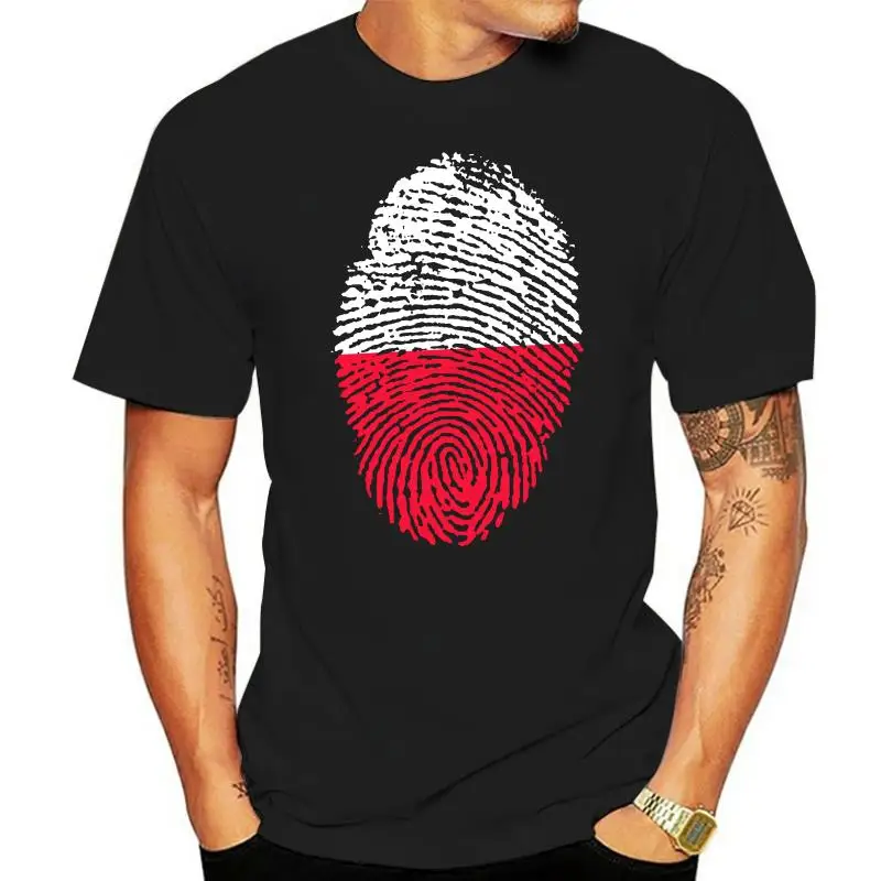 Graphic Poland Flag Fingerprint T Shirts Men's Custom Printed Short Sleeved Red Crew T Shirt