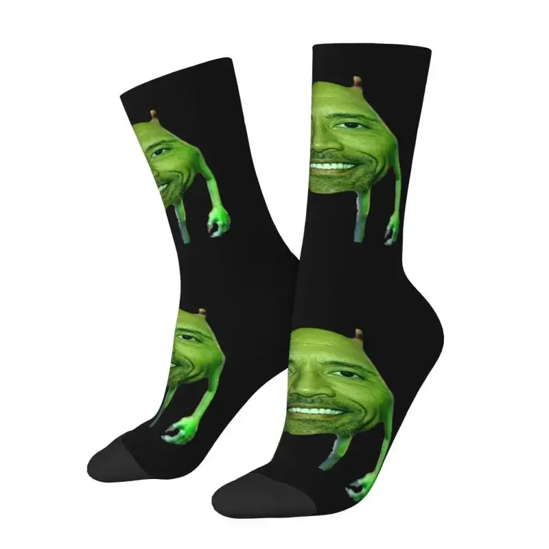 Funny Men's Dwayne The Rock Johnson Meme Dress Socks Unisex Comfortable Warm Breathable 3D Printed Crazy Crew Socks