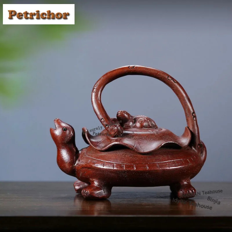 

250ml Authentic Yixing Purple Clay Teapots Handmade Turtle Lifting Handle Pot Raw Ore Red Mud Tea Maker Kettle Zisha Tea Set