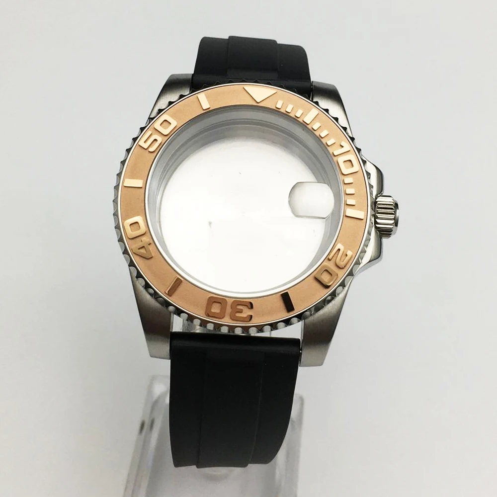 40 مللي متر اكسسوارات الساعة حاوية من الفولاذ المقاوم للصدأ مجموعة كاملة + حزام استبدال الياقوت الزجاج 8215/8205 حركة