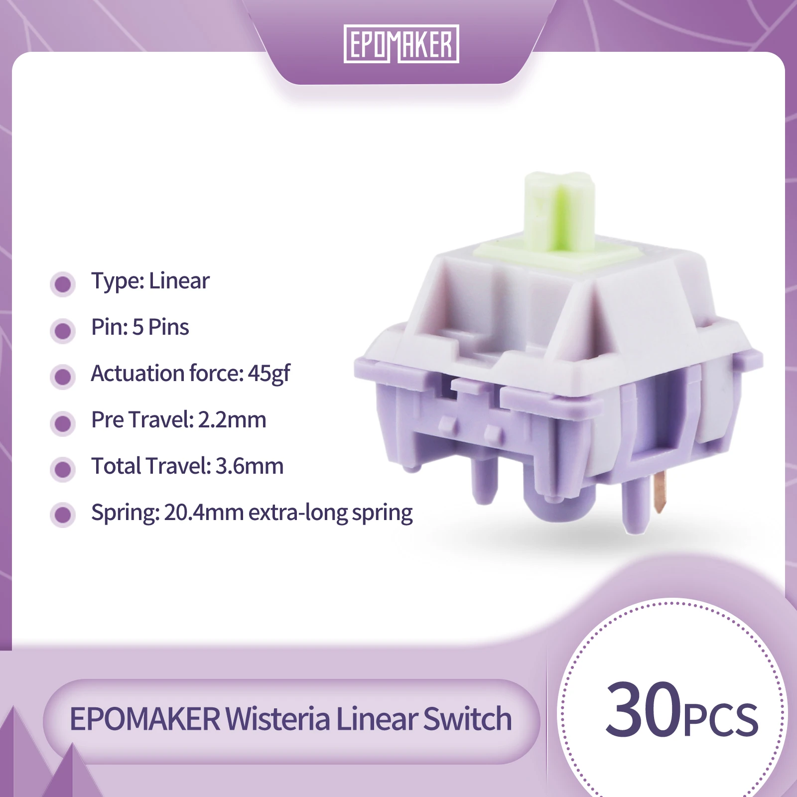 커스텀 30 100개 EPOMAKER 위스테리아 리니어 - Gaming Keyboard Hot Swappable 리뷰 및 가격