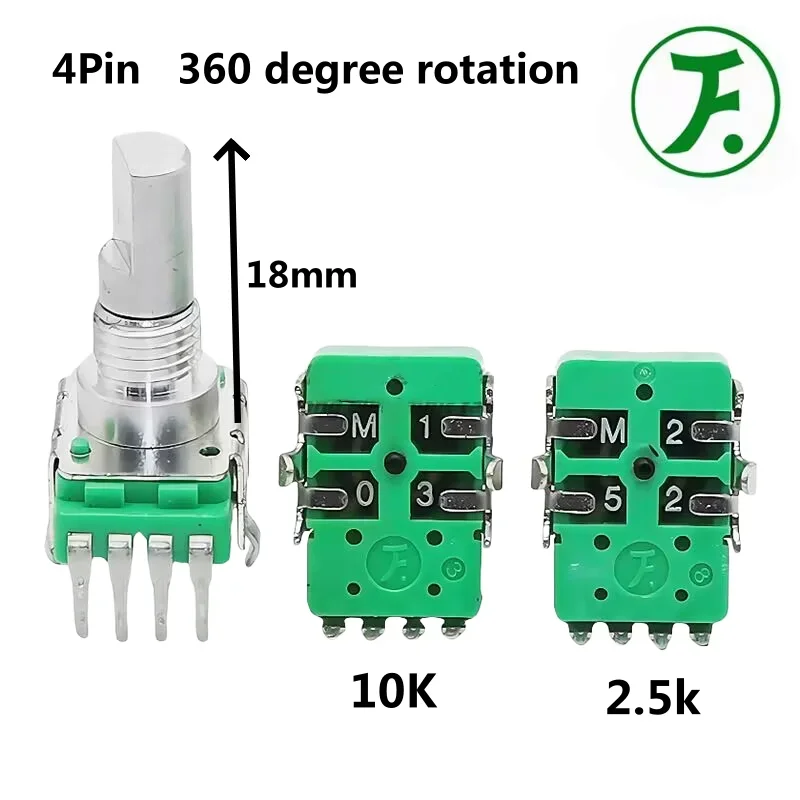 1 Uds., potenciómetro giratorio de 360 grados, RV113, B10K B2.5K, 4 pines, AKAl APC40 MKll BOSS GT10 VJ, perilla de volumen en la consola mezcladora