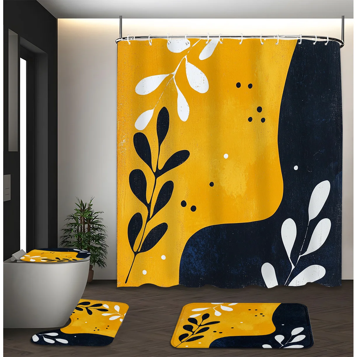 

4 шт.-набор занавесок для душа, абстрактный желтый и черный пятнистый олень, современное индивидуальное украшение для ванной комнаты, в комплект входит 12 крючков