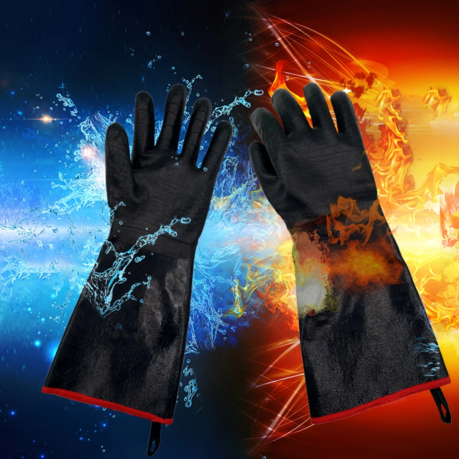 Guantes de cocina térmica para barbacoa, guantes para asar para freidora, horno, aceite, revestimiento de neopreno con manga larga