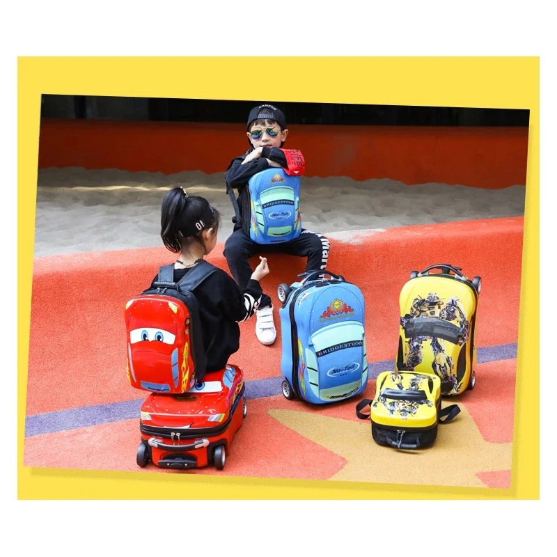 18\'\' inch Cute Suitcase Scooter Rolling Luggage Boy and Girls Schoolbag Car Backpack with wheels Lazy Trolley Case