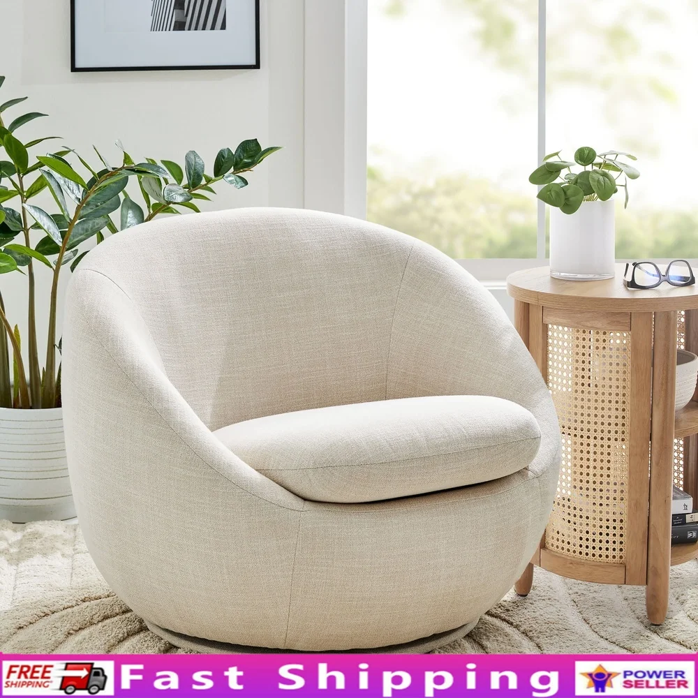 

Современный вращающийся стул с акцентом, прочный мягкий лен, основание на 360 градусов, сборка не требуется, уютный декор для гостиной, офиса