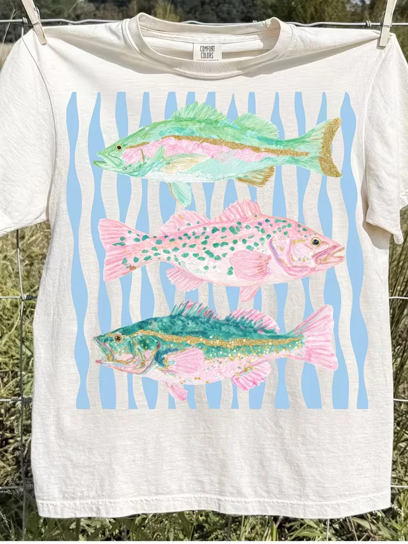 Vintage Fish T Shirt Cute Bass Trout Graphic Tee Summer Beach Fishing Style Top Retro Aesthetic Harajuku Streetwear Unisex