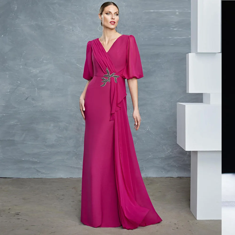 Mãe da noiva vestidos para casamentos com decote em v maxi vestidos de convidados de casamento até o chão meia mangas vestido de festa formal