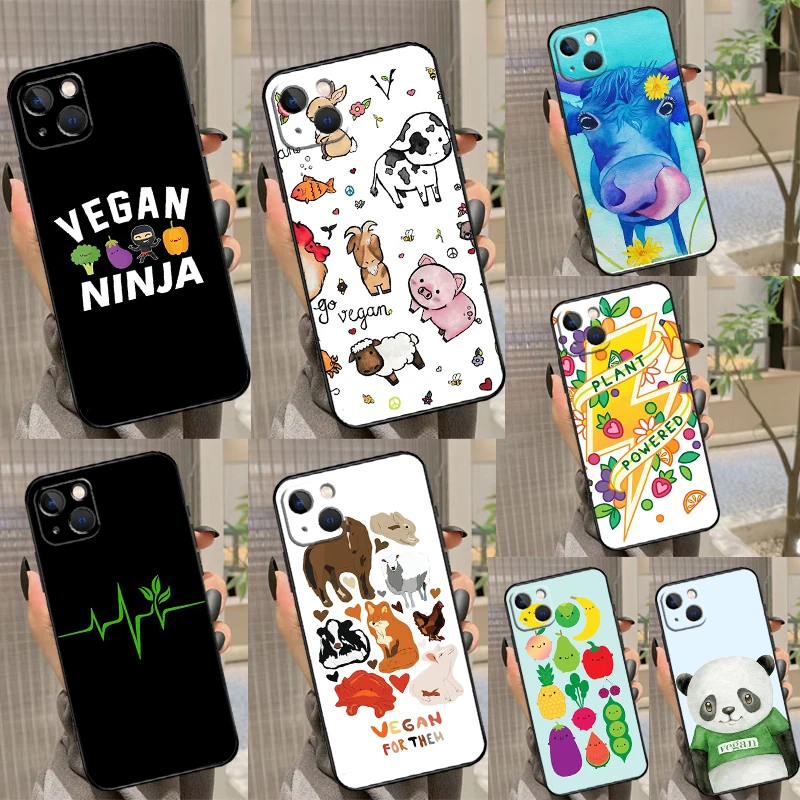 Vegan Pattern Funda For iPhone 15 16 Pro Max 12 13 Mini 11 14 Pro Max XS X XR 15 16 Plus Case