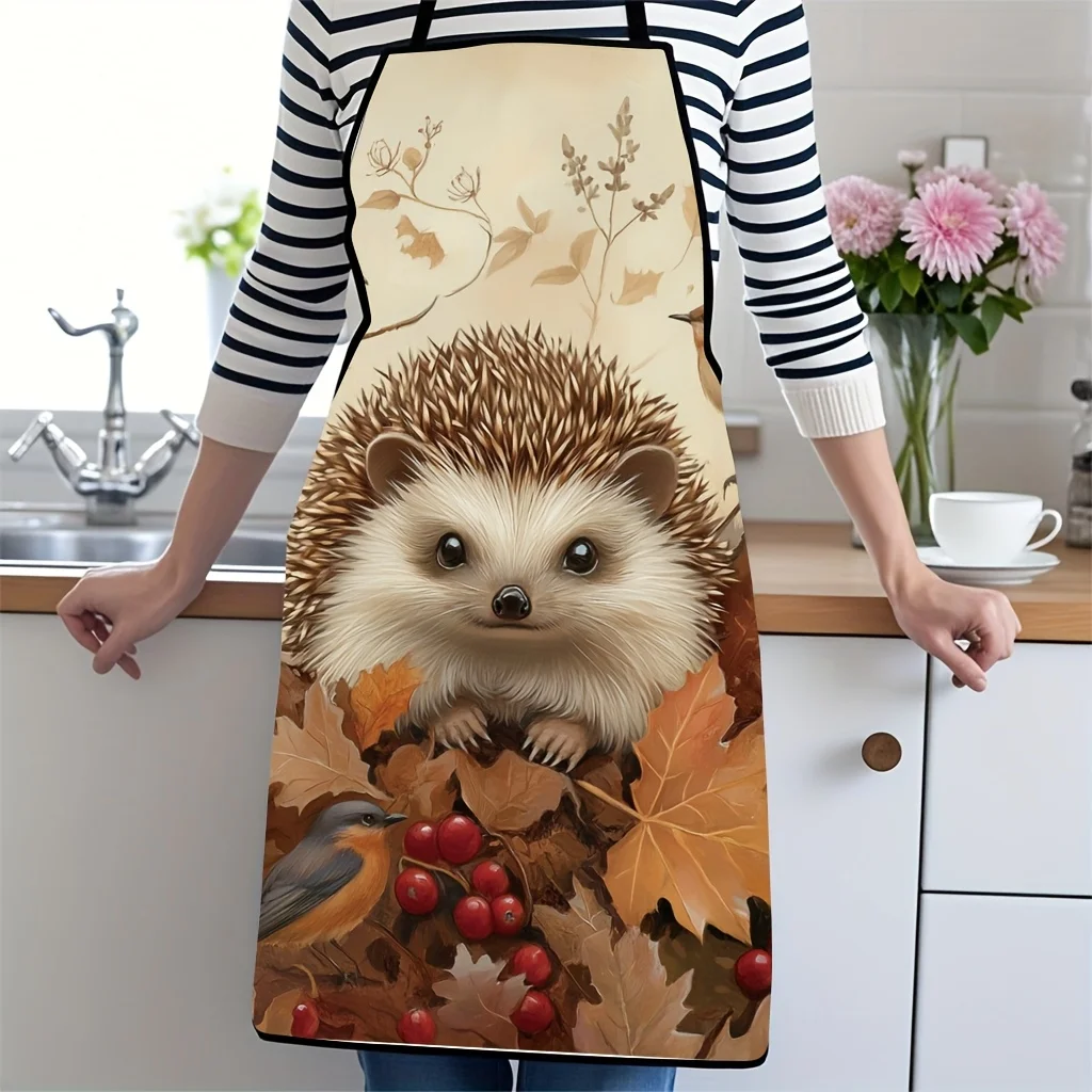 Cute Hedgehog Woodland Forest Apron Picnic Cooking Apron Apron for Kitchen Baking Gardening Gift