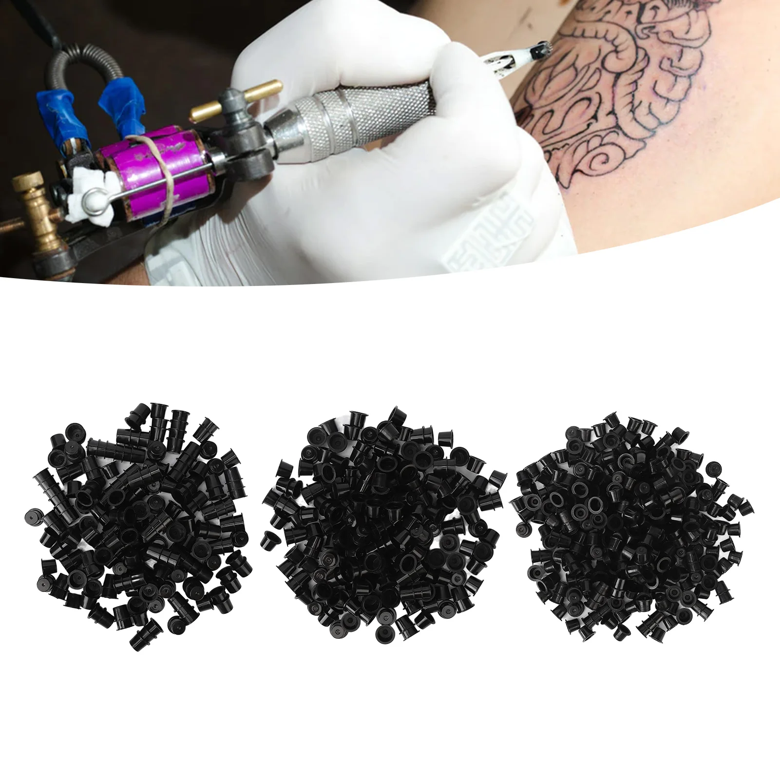 Tattoo Ink Caps Cups Disposable Plastic Makeup Pigment Ink Cups Tattoo Accessory Black 1000PCS Tattoo Ink Cups