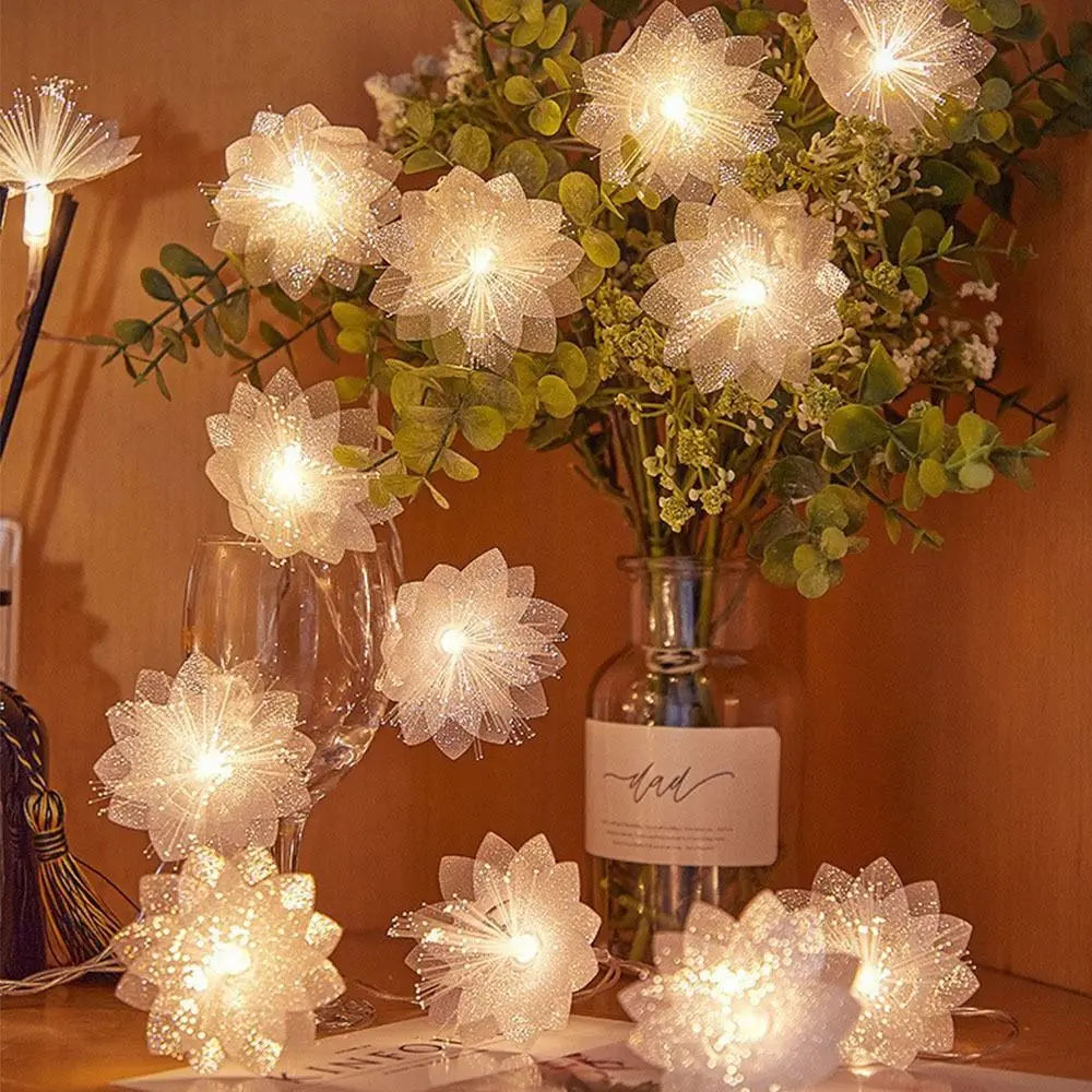 LED Fiber Optic Flower String Lights Flash Double Layered Fairy Lamps Battery Powered 1.5M/3M Christmas Tree Flower Lights