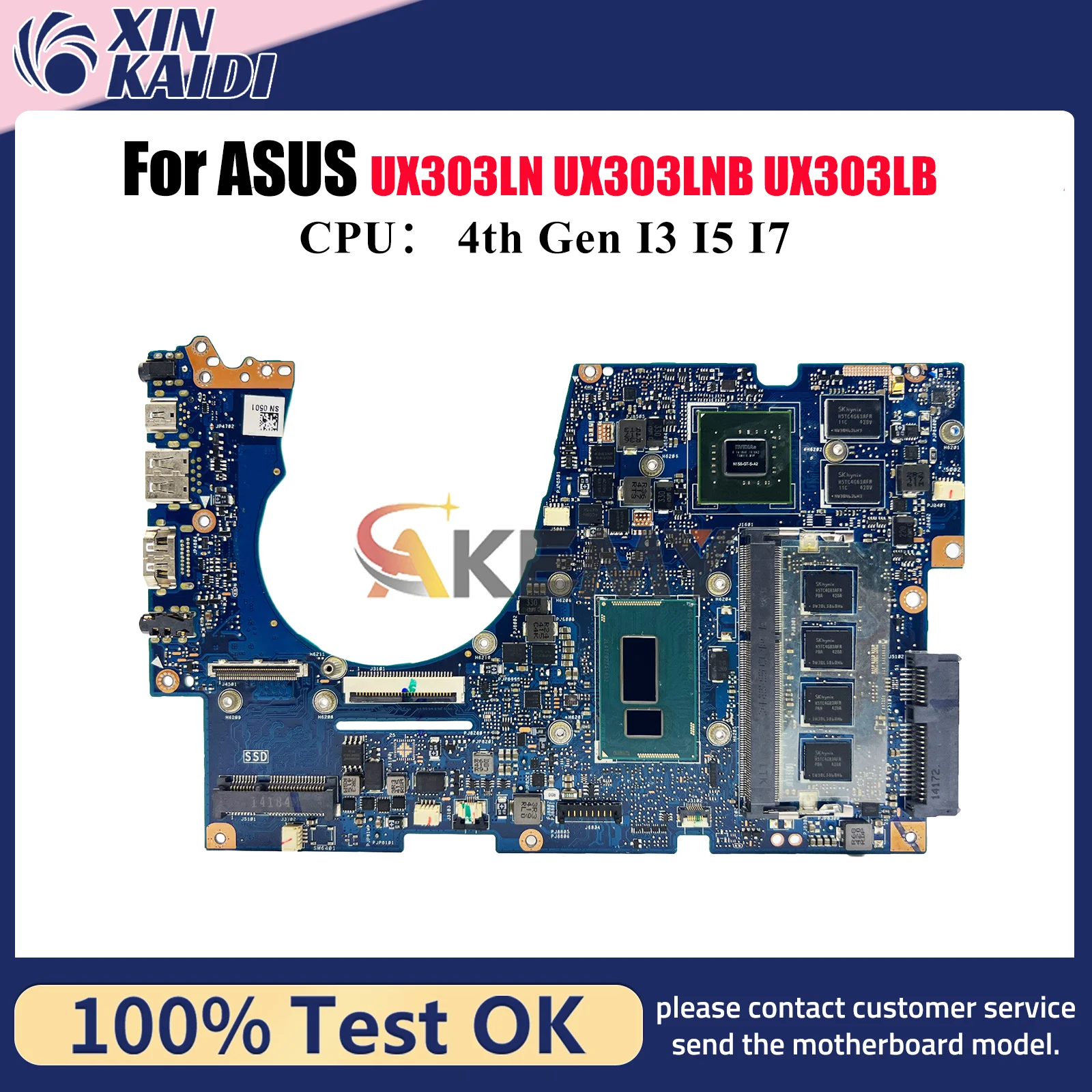 

UX303LN Laptop Motherboard For ASUS ZenBook BX303L U3000 UX303LN UX303L U303L UX303LNB UX303LB Mainboard I3 I5 I7 CPU tests OK