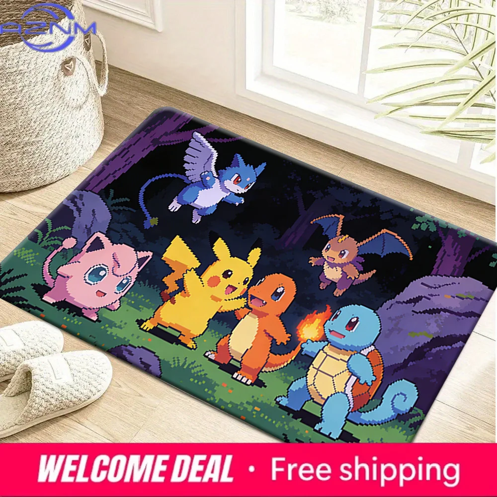 

Pokemon Pixel Art Group with Articuno Print Doormat Non-Slip Absorbent Floor Mat for Indoor Entrance Home Decor