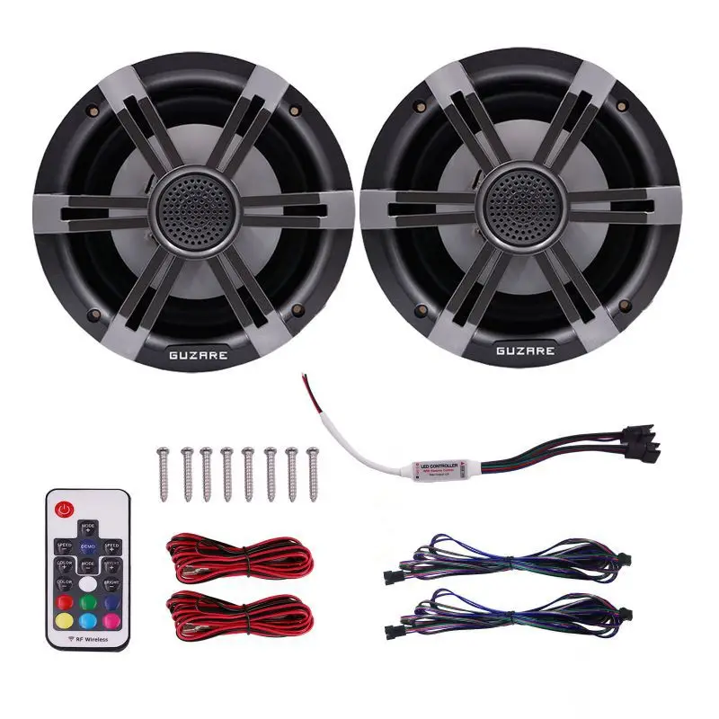 2pcs RGB marine speakers with remote control 6.5 inch 150 watt 2 channels IP66 waterproof for yachts cars ships motorboats