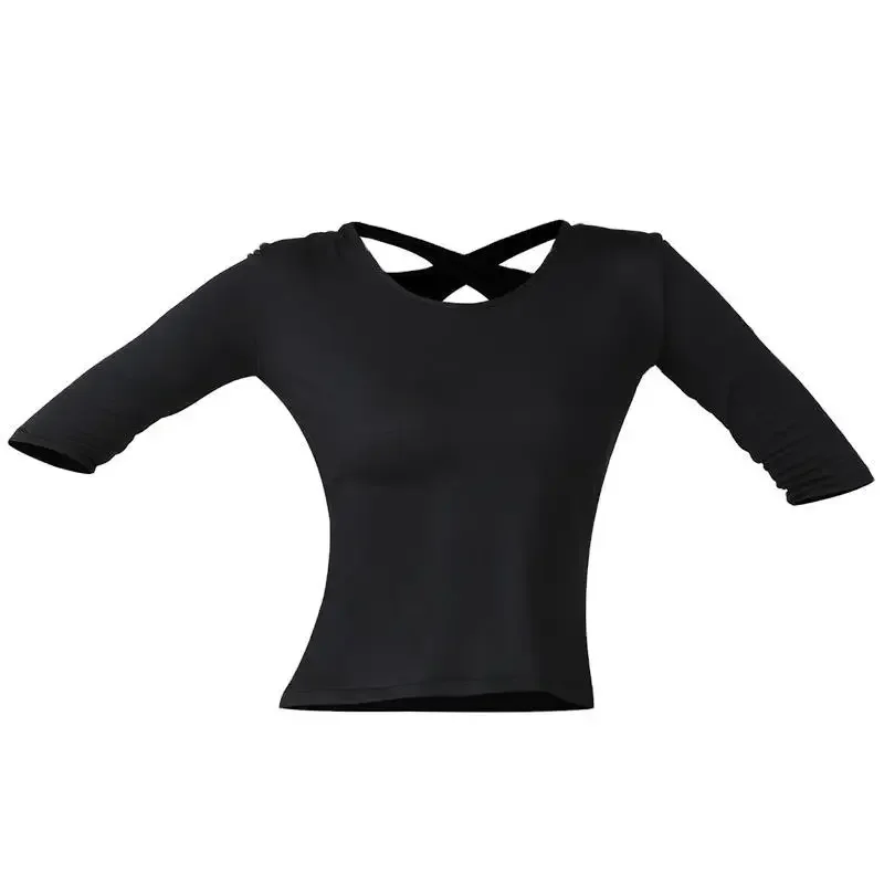 Camisa básica de baile latino para mujer adulta, Tops huecos en el pecho, ropa de baile de salón, disfraz de flamenco para práctica de rendimiento, 2024