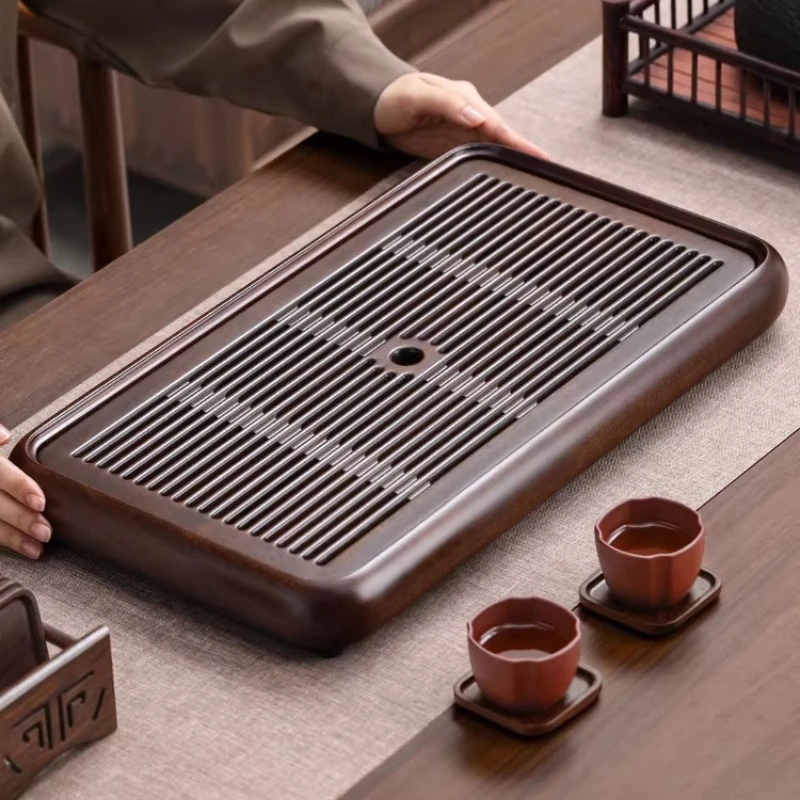 Black Solid Wood Tea Tray Luxury Living Room Drainage Tea Tray Modern Rectangular Small holz tablett rechteckig Decorative Tray