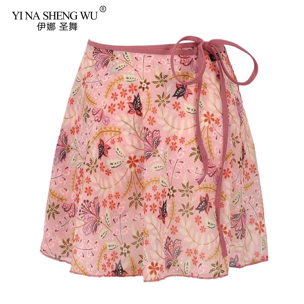 المرأة الباليه الرقص تنورة قصيرة عالية الجودة الشيفون لينة زهرة ممارسة تنورة صغيرة الكبار الأزهار طباعة فستان رقص الباليه